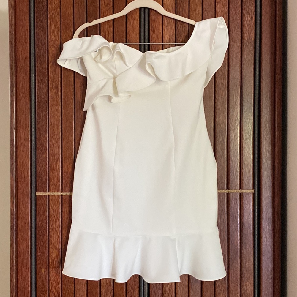 LIKELY ONE SHOULDER RUFFLED WHITE DRESS